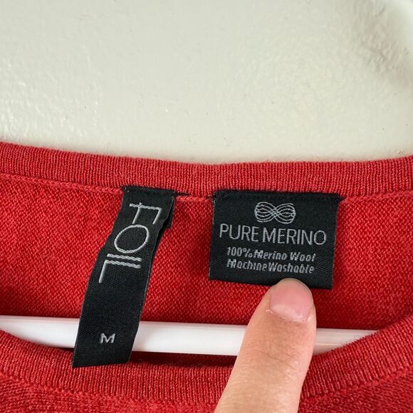 FOIL 100% Merino Wool Pullover Red Ribbed Comfy Holiday Women Long Sleeve Size M - Picture 2 of 10
